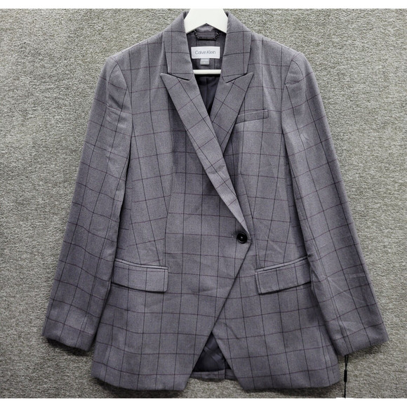 Calvin Klein Jackets & Blazers - Calvin Klein Blazer Jacket Women's 4 Gray Woven Window Pane One Button NWOT